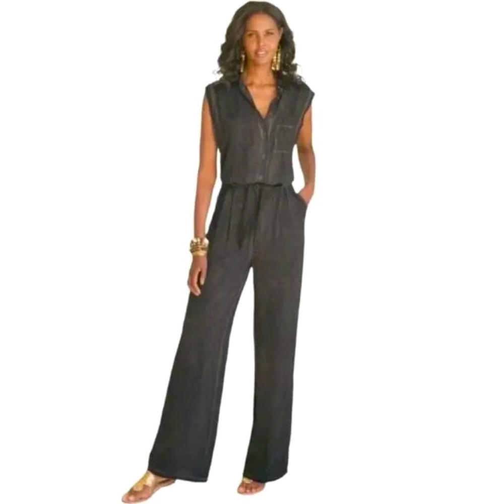 Soft Surroundings Gray Camilla Jumpsuit Rayon Wide Leg Lagenlook Medium NWT